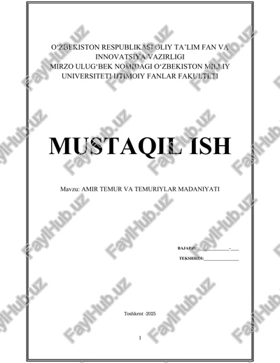 amir temur va temuriylar madaniyati — DOCX