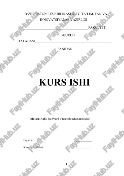 aqliy faoliyatni oʻrganish uchun metodlar — DOCX