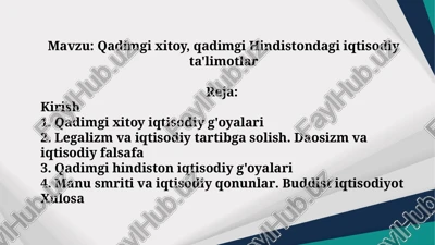 qadimgi xitoy, qadimgi hindistondagi iqtisodiy ta'limotlar — PPTX