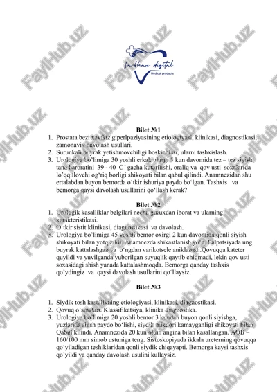 urologiya (yakuniy biletlar) — DOCX