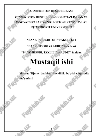 tijorat banklari likvidlilik bo‘yicha iqtisodiy me’yorlari — DOCX