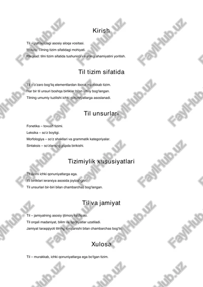 tilning tizim sifatidagi mohiyati — PDF