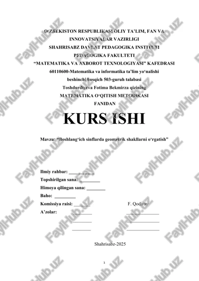 boshlang‘ich sinflarda geometrik shakllarni o‘rgatish — DOCX