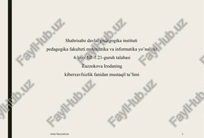 axborot tizimlari va resurslaridan ruxsatsiz foydalanishlarni aniqlash uslubi — PPTX