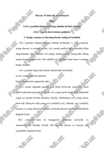 o’zbek tili derivatsiyasi — PDF