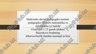 barmoq iziga samarali autentifikatsiya usuli va uning qibatları — PPTX