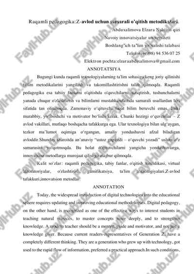 raqamli pedagogika: z-avlod uchun samarali oʼqitish metodikalari — PDF