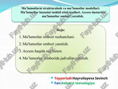 ma'lumotlar ombori tushunchasi — PPT