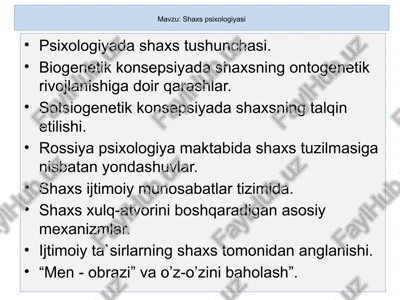 shaxs psixologiyasi — PPTX