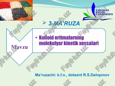 kolloid eritmalarning molekulyar kinetik xossalari — PPT