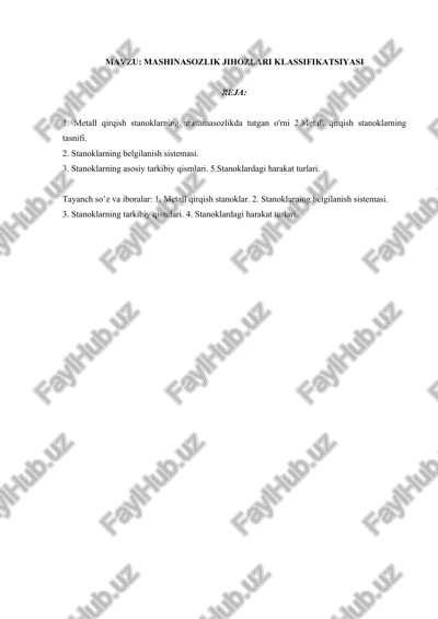 metall qirqish stanoklarning mashinasozlikda tutgan o'rni — DOCX