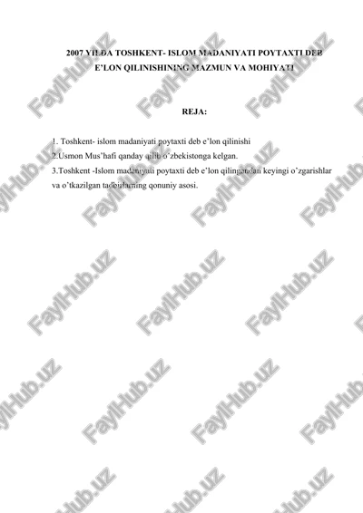 toshkent – islom madaniyati poytaxti — DOCX