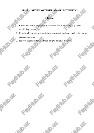 kuchning tekislikdagi proyeksiyasi — DOCX