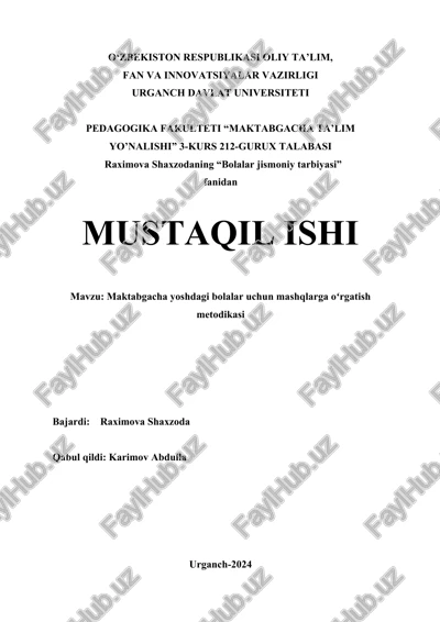 mavzu: maktabgacha yoshdagi bolalar uchun mashqlarga oʻrgatish metodikasi — DOCX