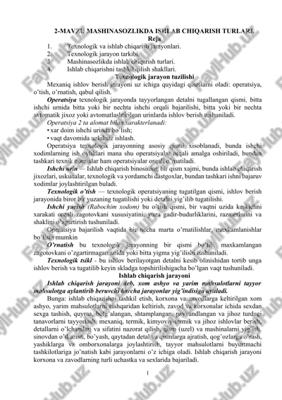 mavzu mashinasozlikda ishlab chiqarish turlari — DOCX