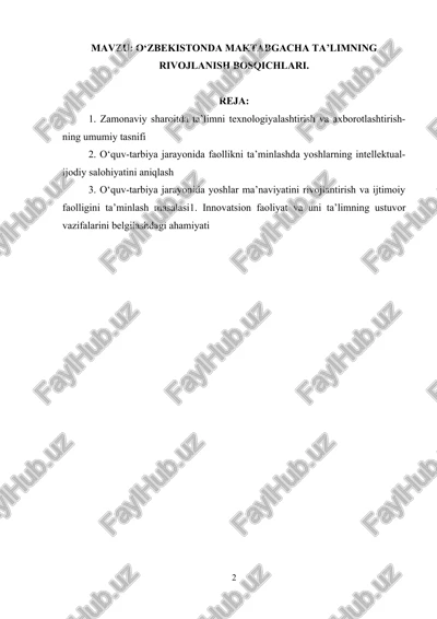o‘zbekistonda maktabgacha ta’limning rivojlanish bosqichlari — DOCX