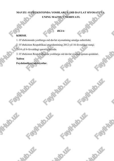 o‘zbekistonda yoshlarga oid davlat siyosati va uning mazmuni — DOCX
