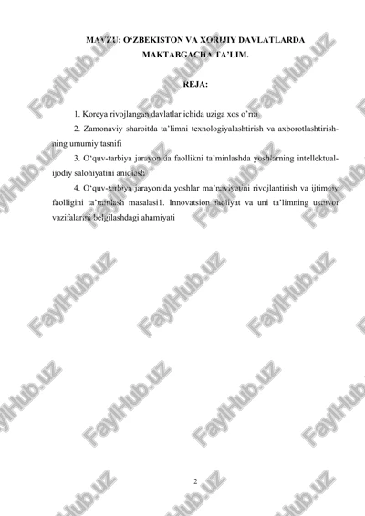 o‘zbekiston va xorijiy davlatlarda maktabgacha ta’lim — DOCX