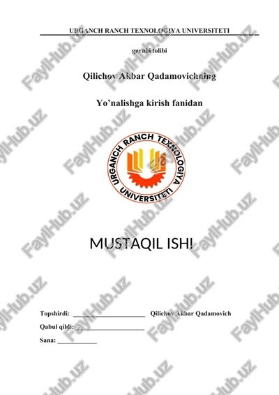 texnologik o'tish hamda o'rnatish — DOCX