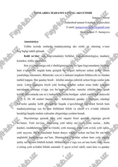 sonlarda madaniyatning aks etishi — DOCX