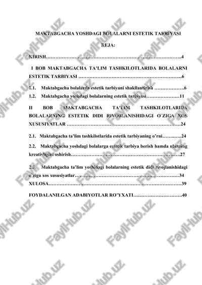 maktabgacha yoshdagi bolalarni estetik tarbiyasi — DOCX
