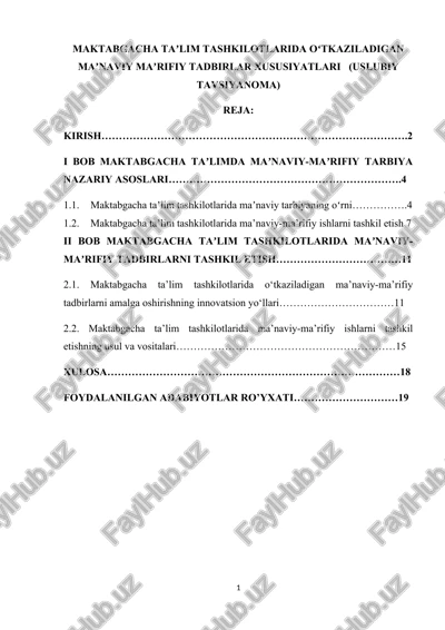 maktabgacha taʼlim tashkilotlarida oʻtkaziladigan maʼnaviy maʼrifiy tadbirlar xususiyatlari (uslubiy tavsiyanoma) — DOCX