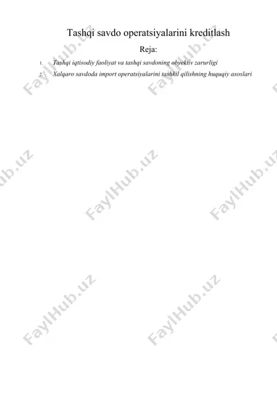 tashqi savdo operatsiyalarini kreditlash — DOCX