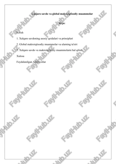 xalqaro savdo va global makroiqtisodiy muammolar — DOCX