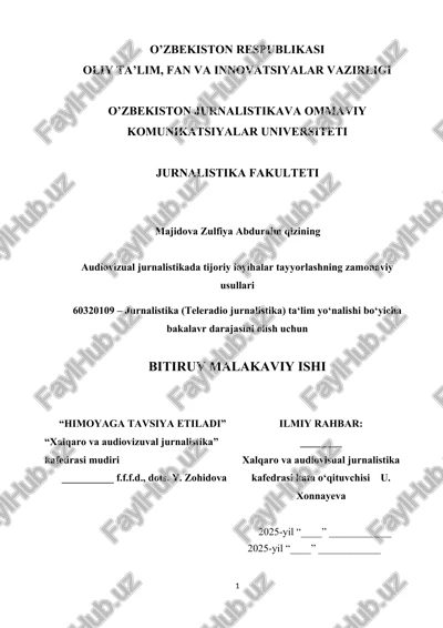 audiovizual jurnalistikada tijoriy loyihalar tayyorlashning zamonaviy usullari — DOCX