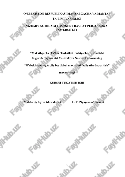 o'zbekistonning tabiiy boyliklari mavzusini faoliyatlarda yoritish — DOCX