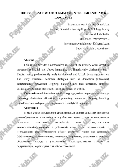 the rrosess of word formation in english and uzbek languages — DOCX
