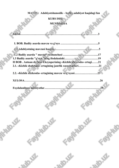 adabiyotshunoslik – badiiy adabiyot haqidagi fan — DOCX