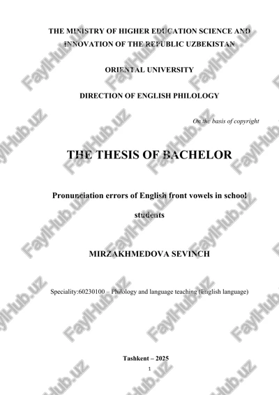 pronunciation errors of english front vowels in school students — DOC