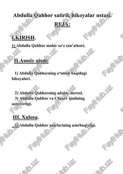 abdulla qahhor satirik hikoyalar ustasi — DOCX