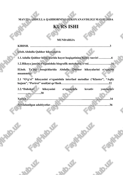 abdulla qahhorning hikoyanavisligi — DOCX