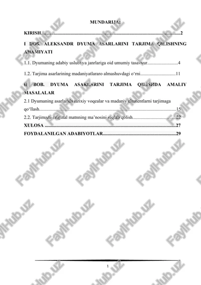dyuma asarlarini tarjima qilish — DOCX