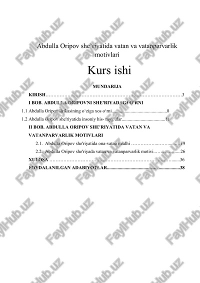 abdulla oripov she’riyatida vatan va vatanparvarlik motivlari — DOCX