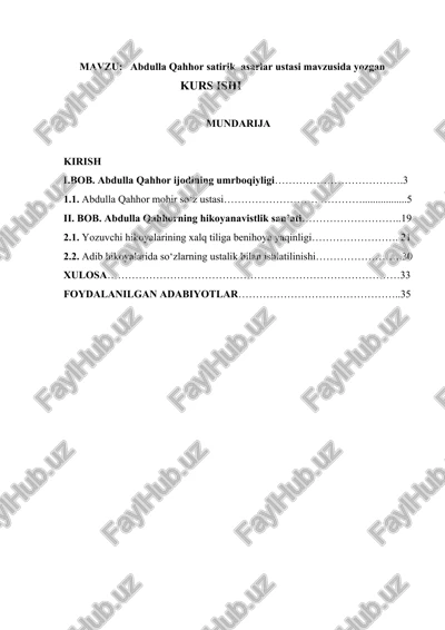 abdulla qahhor satirik asarlar ustasi — DOCX
