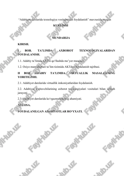 adabiyot darslarida texnologiya vositalaridan foydalanish — DOCX