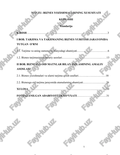 biznes yozishmalarining xususiyati kurs ishi — DOCX