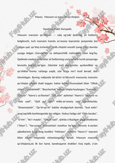 mavsum va marosim qoʻshiqlari — DOCX