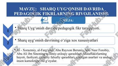 sharq uyg‘onish davri va unda ta’lim-tarbiya masalalari — PPTX