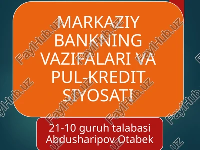 markaziy bankning vazifalari — PPTX