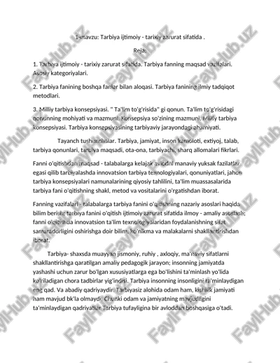 tarbiya fanining ilmiy tadqiqot metodlari — DOCX