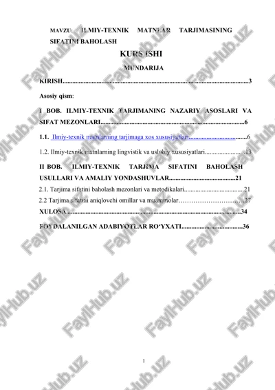 ilmiy-texnik matnlar tarjimasining sifatini baholash kurs ishi — DOCX