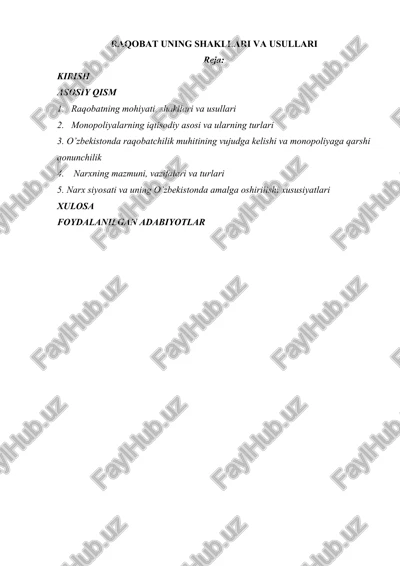 raqobat uning shakllari va usullari — DOCX
