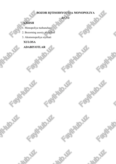raqobat bozor iqtisodiyotida monopoliya — DOC