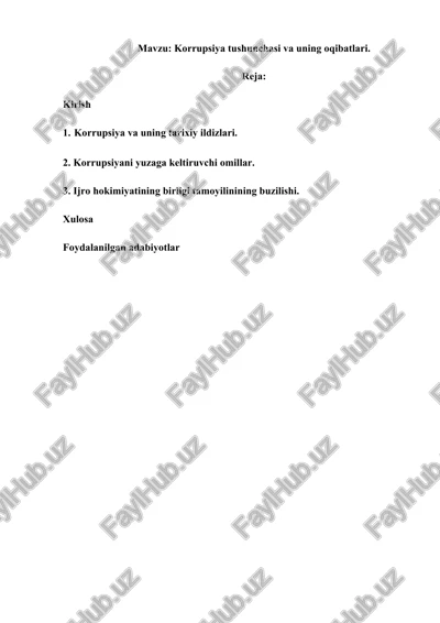 korrupsiya tushunchasi va uning oqibatlari — DOC