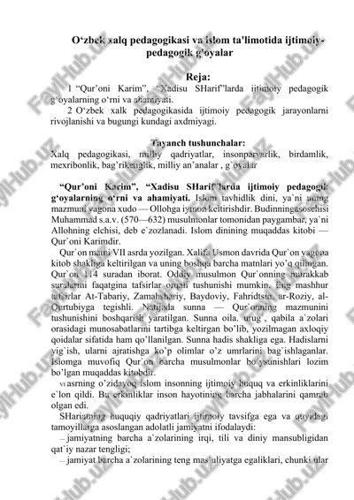 o‘zbek xalq pedagogikasi va islom ta'limotida ijtimoiy-pedagogik g'oyalar — DOCX