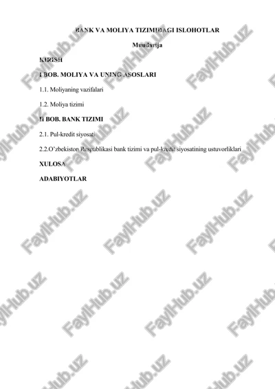 o'zbekiston respublikasi bank tizimi — DOCX